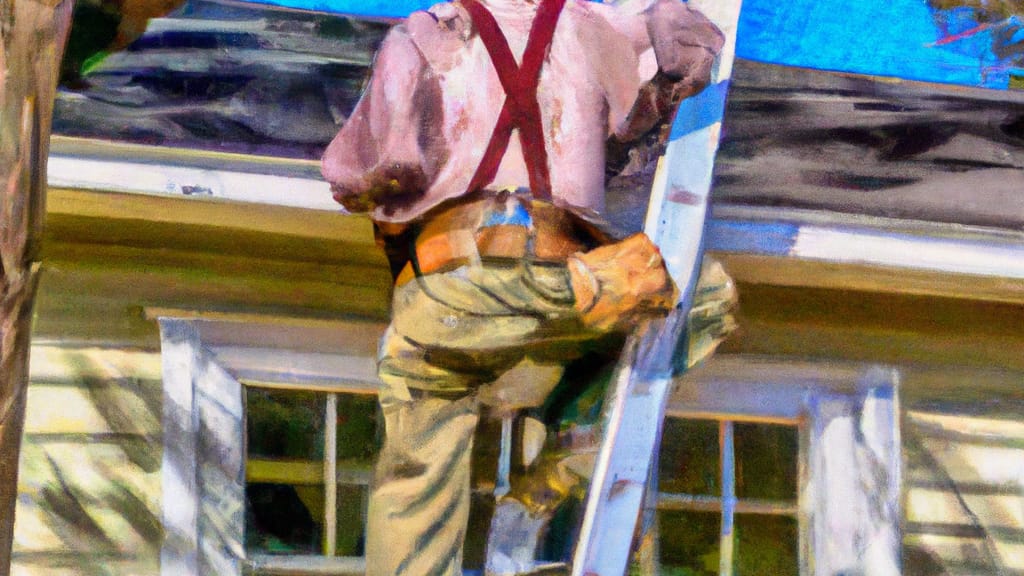 Man climbing ladder on Aiken, South Carolina home to replace roof