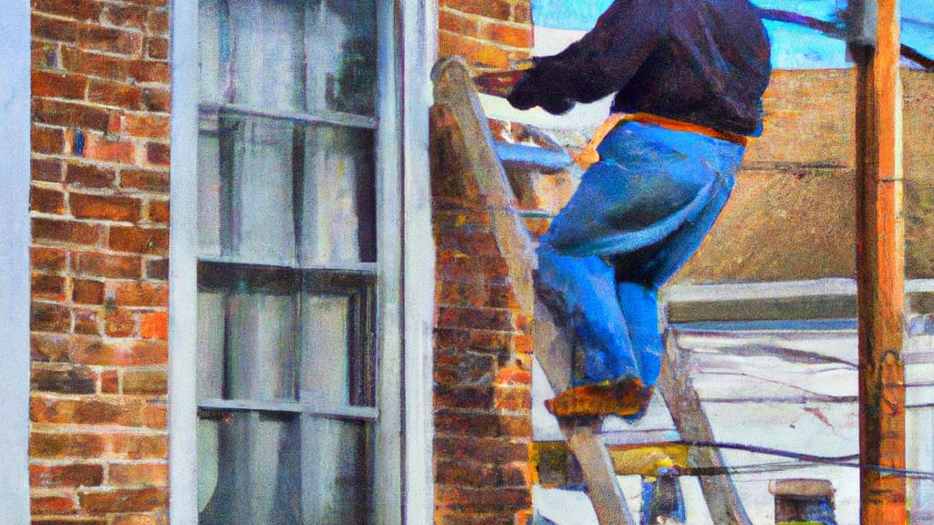 Man climbing ladder on Albany, New York home to replace roof