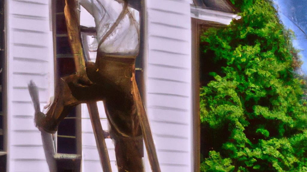 Man climbing ladder on Albertville, Alabama home to replace roof