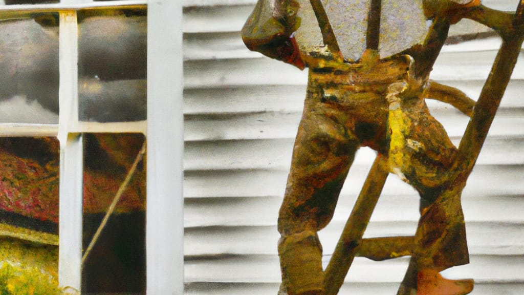 Man climbing ladder on Alexandria, Indiana home to replace roof