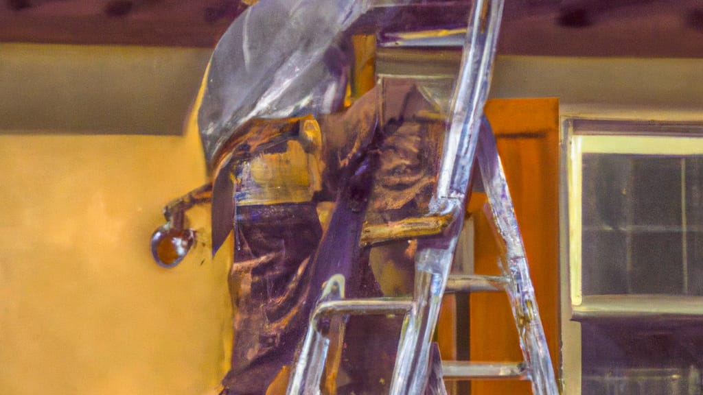 Man climbing ladder on Aliso Viejo, California home to replace roof