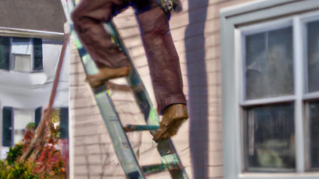 Man climbing ladder on Allendale, New Jersey home to replace roof