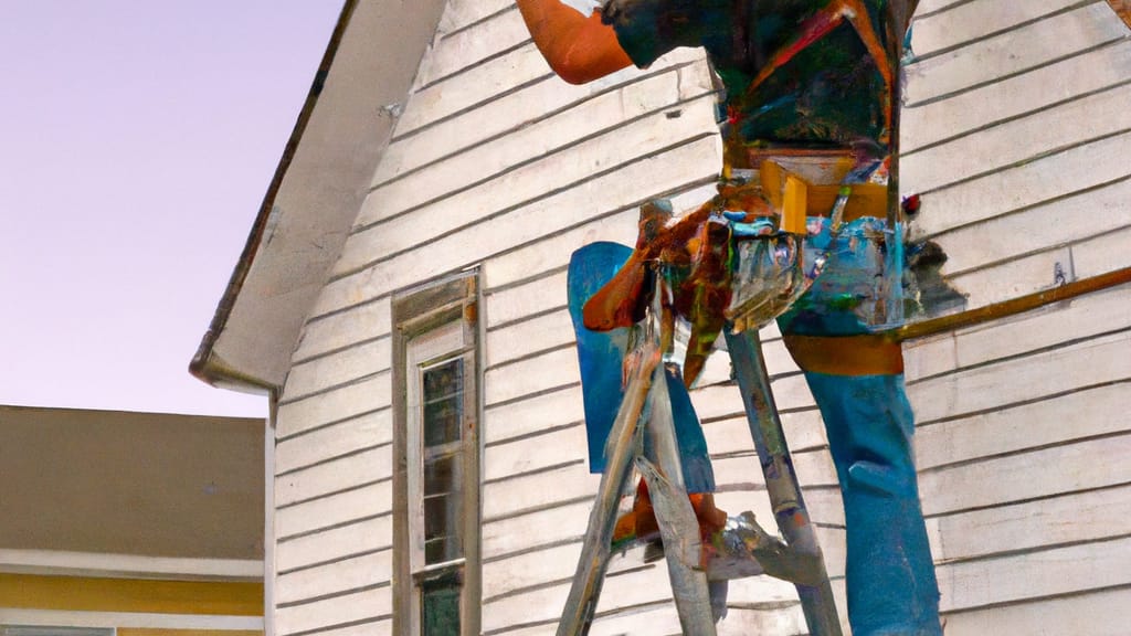 Man climbing ladder on Alliance, Nebraska home to replace roof