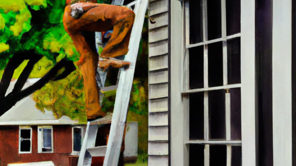 Man climbing ladder on Alliance, Ohio home to replace roof