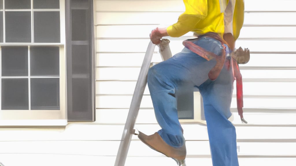Man climbing ladder on Alpharetta, Georgia home to replace roof