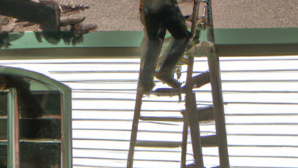 Man climbing ladder on Alton, New Hampshire home to replace roof