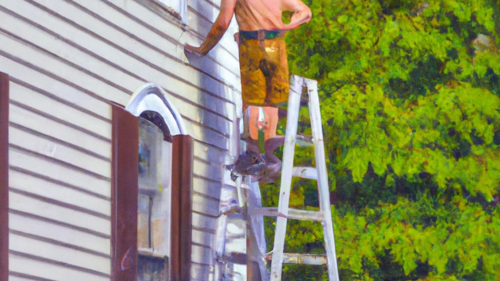 Man climbing ladder on Ambler, Pennsylvania home to replace roof