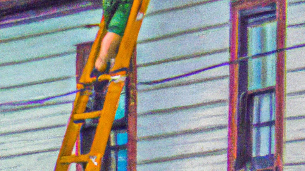 Man climbing ladder on Ambridge, Pennsylvania home to replace roof