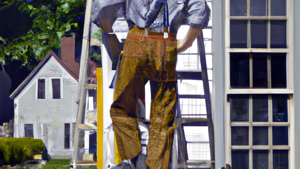 Man climbing ladder on Amherst, Ohio home to replace roof