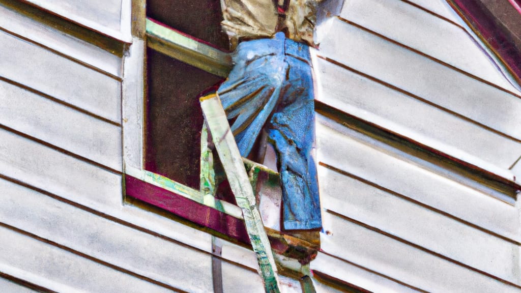 Man climbing ladder on Anamosa, Iowa home to replace roof