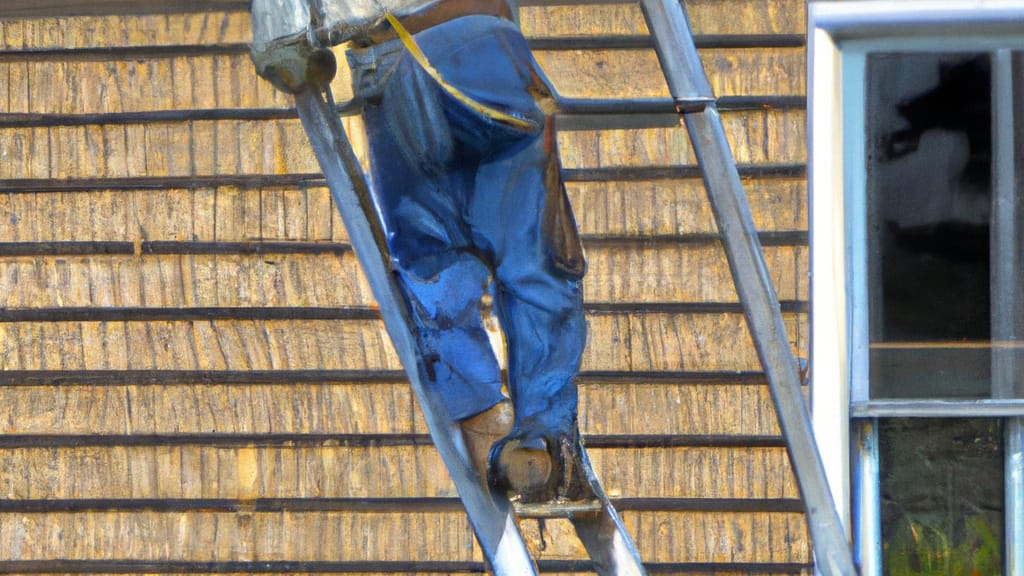 Man climbing ladder on Andover, Minnesota home to replace roof