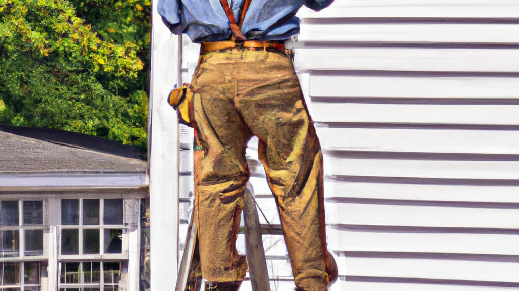 Man climbing ladder on Andover, New Jersey home to replace roof