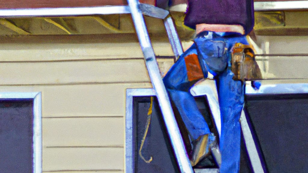 Man climbing ladder on Antioch, California home to replace roof