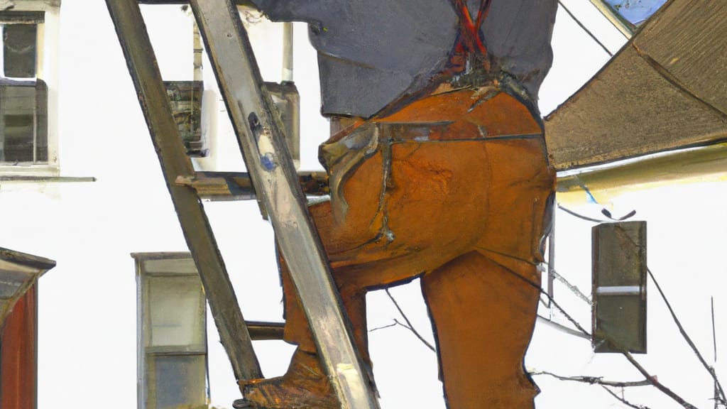 Man climbing ladder on Archbald, Pennsylvania home to replace roof