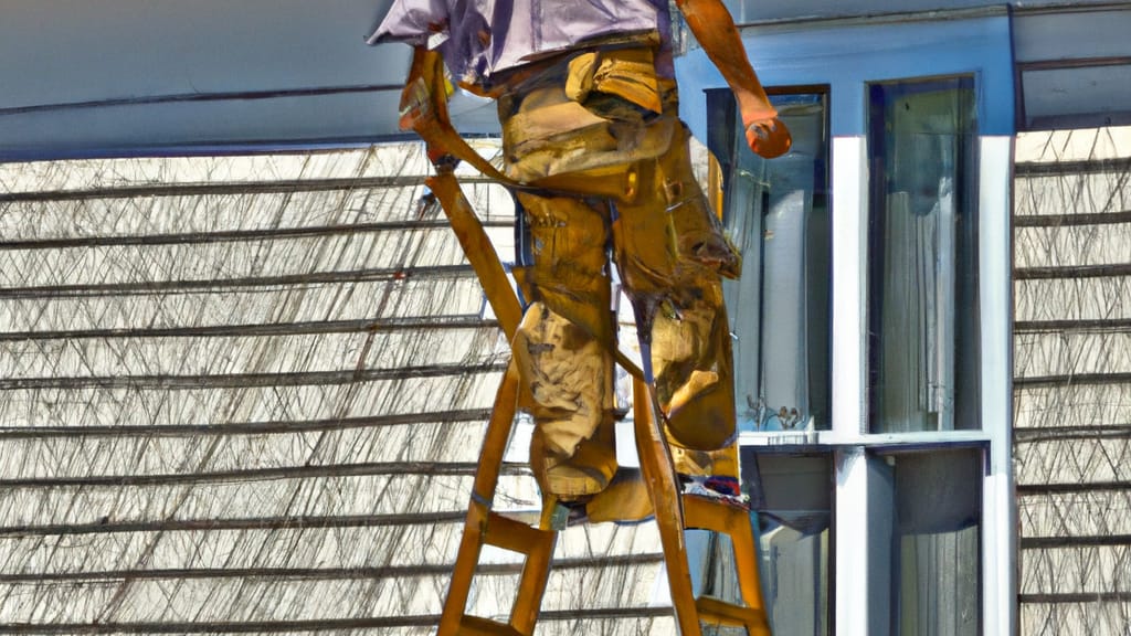 Man climbing ladder on Ardmore, Pennsylvania home to replace roof