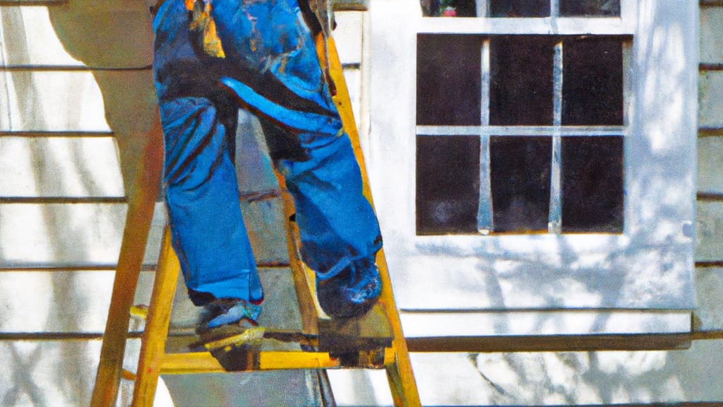 Man climbing ladder on Arlington, Massachusetts home to replace roof