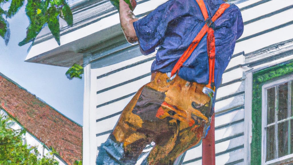 Man climbing ladder on Arlington, Virginia home to replace roof