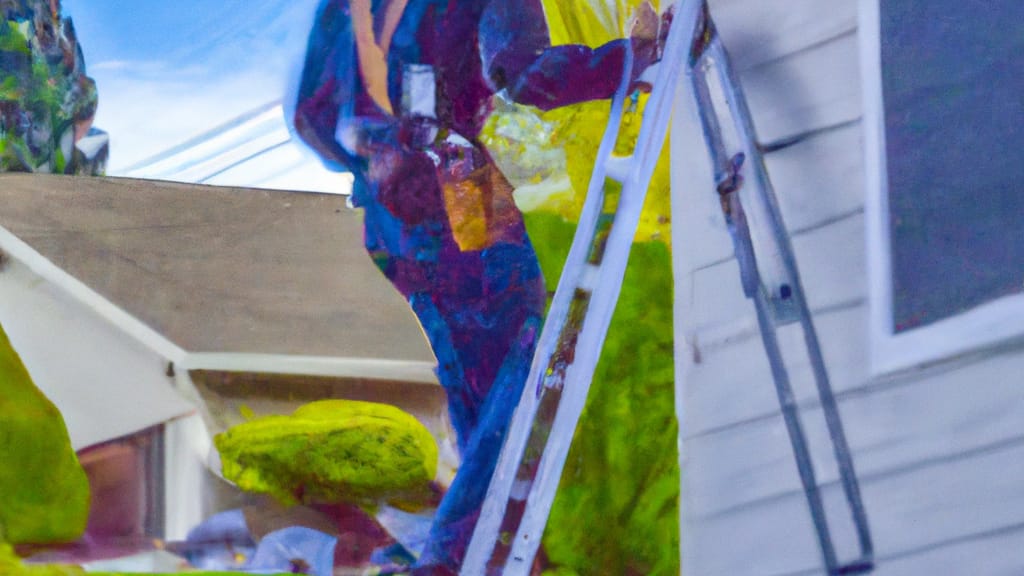 Man climbing ladder on Arlington, Washington home to replace roof