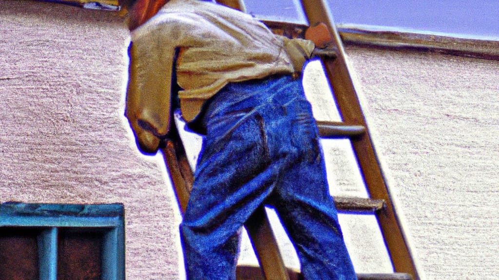 Man climbing ladder on Artesia, New Mexico home to replace roof