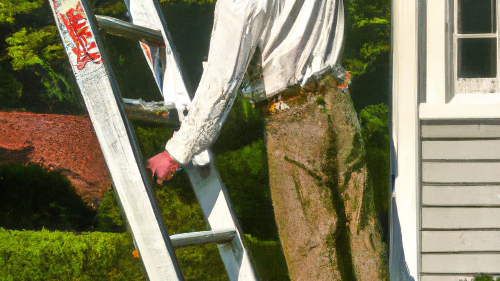 Man climbing ladder on Ashburnham, Massachusetts home to replace roof
