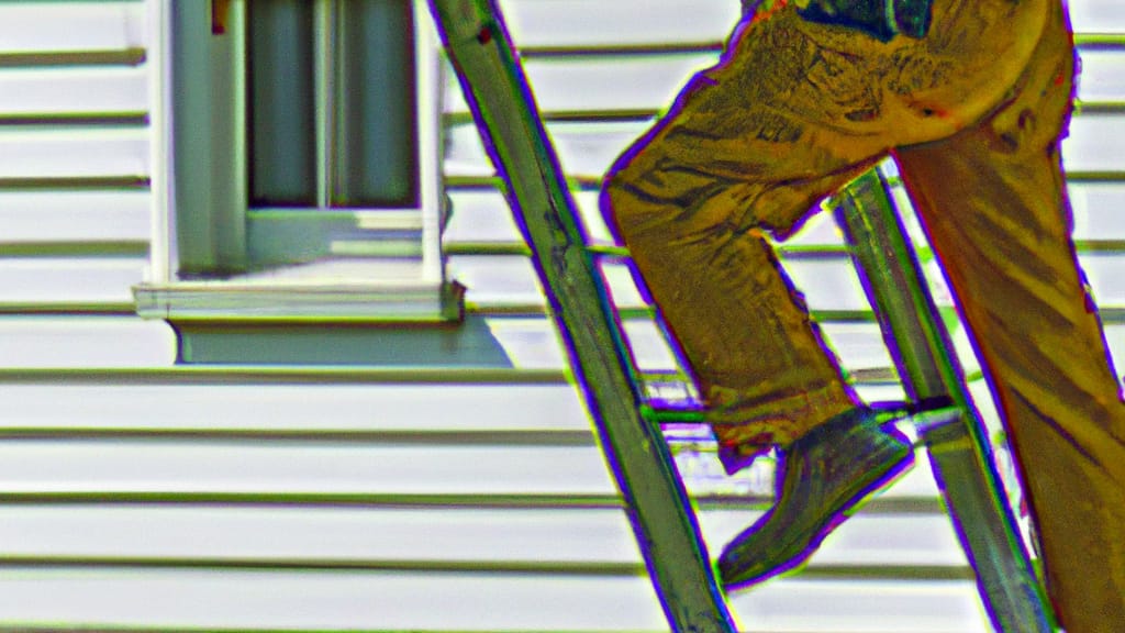 Man climbing ladder on Asheboro, North Carolina home to replace roof