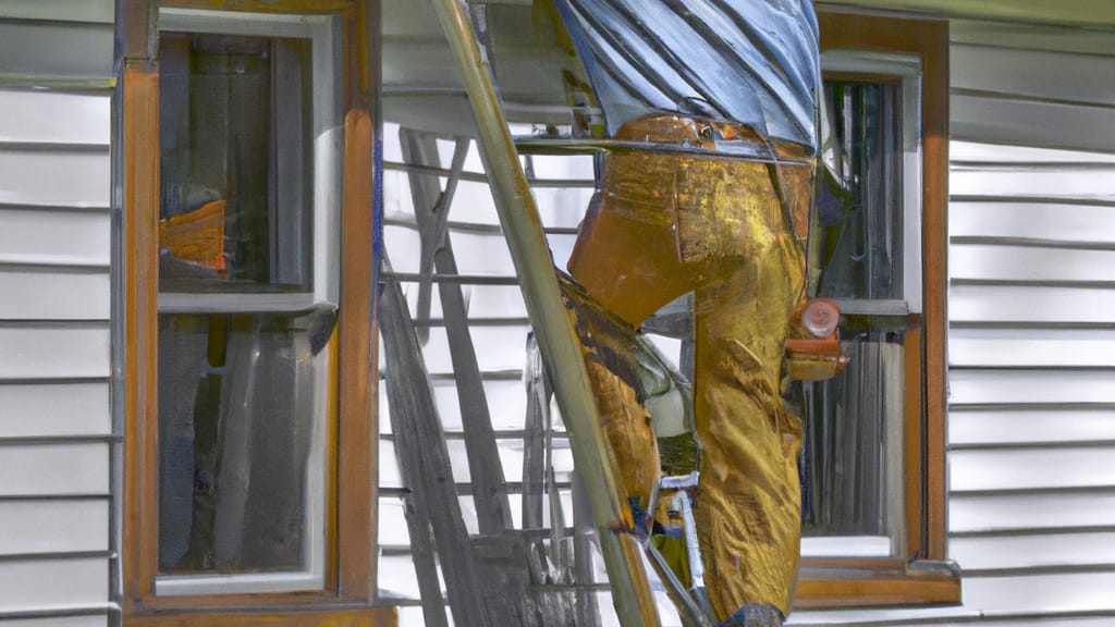 Man climbing ladder on Ashland, Wisconsin home to replace roof