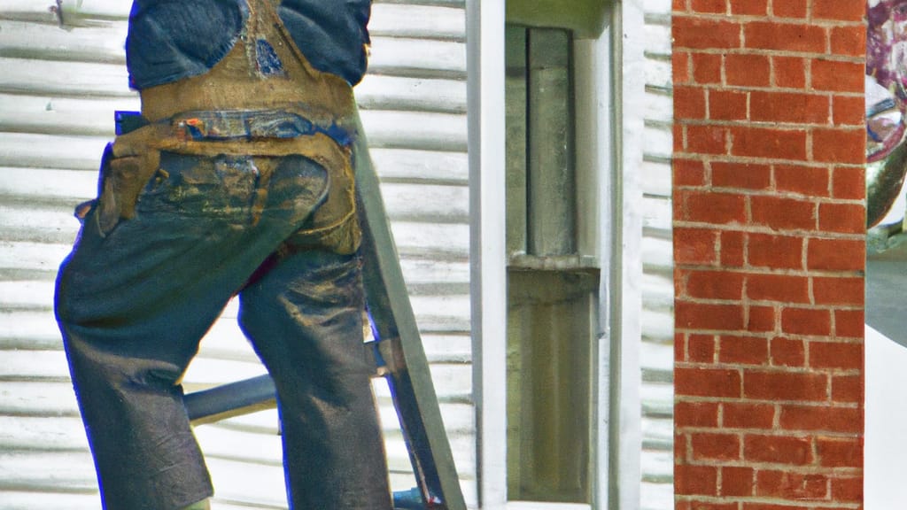 Man climbing ladder on Ashtabula, Ohio home to replace roof