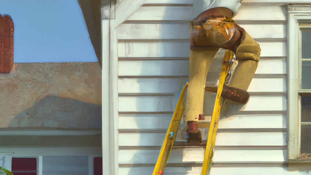 Man climbing ladder on Aston, Pennsylvania home to replace roof
