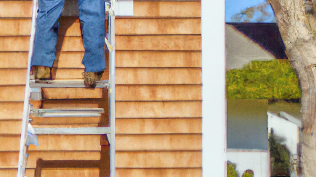 Man climbing ladder on Atascadero, California home to replace roof