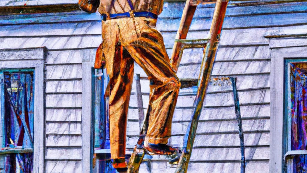Man climbing ladder on Athol, Massachusetts home to replace roof