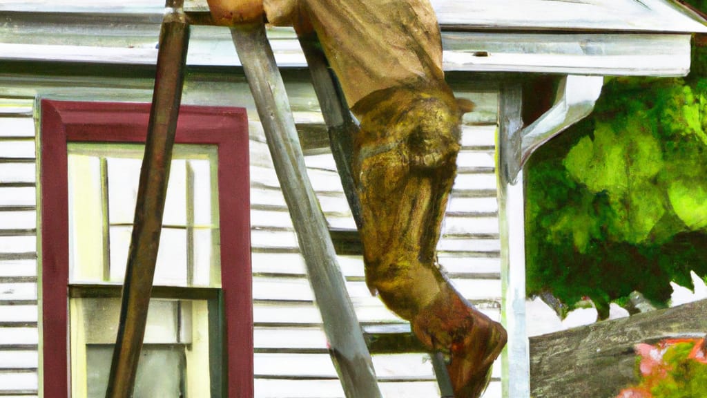 Man climbing ladder on Atkinson, New Hampshire home to replace roof