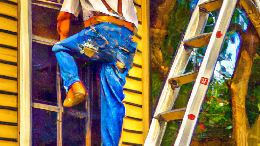Man climbing ladder on Auburn, Georgia home to replace roof