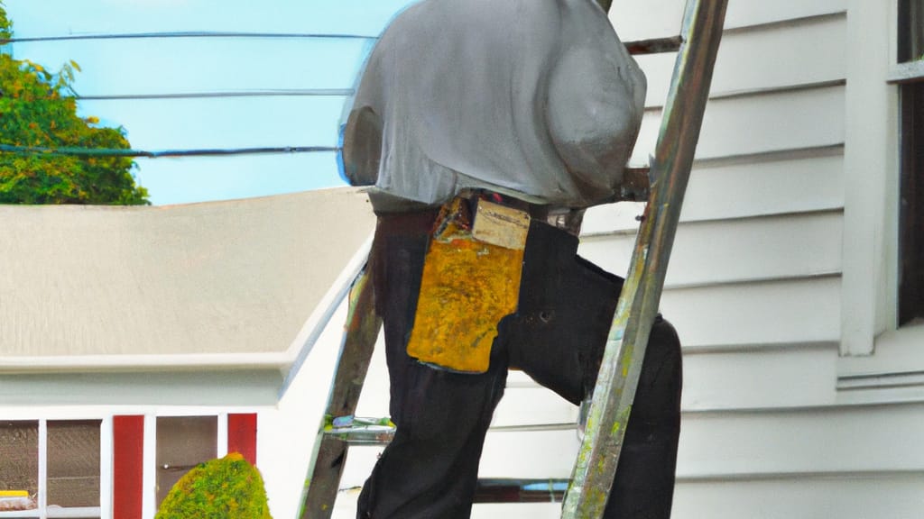 Man climbing ladder on Auburn, New Hampshire home to replace roof