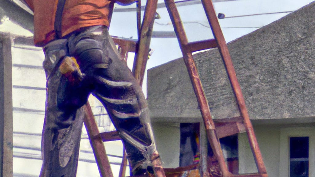 Man climbing ladder on Auburn, Washington home to replace roof