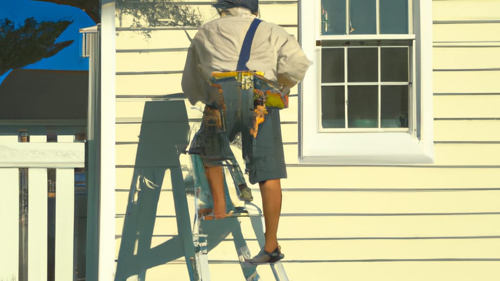 Man climbing ladder on Audubon, New Jersey home to replace roof