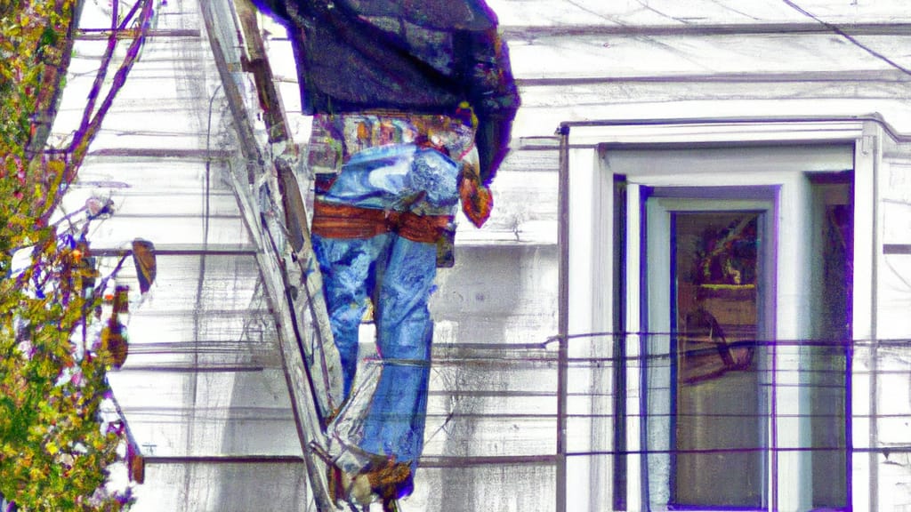 Man climbing ladder on Austin, Minnesota home to replace roof