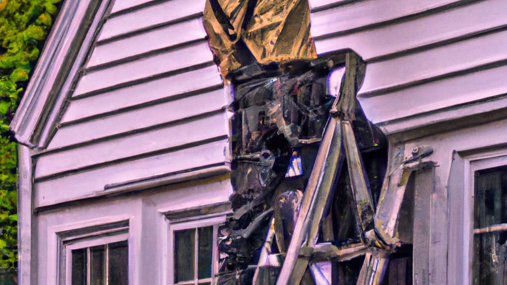 Man climbing ladder on Avon, Connecticut home to replace roof