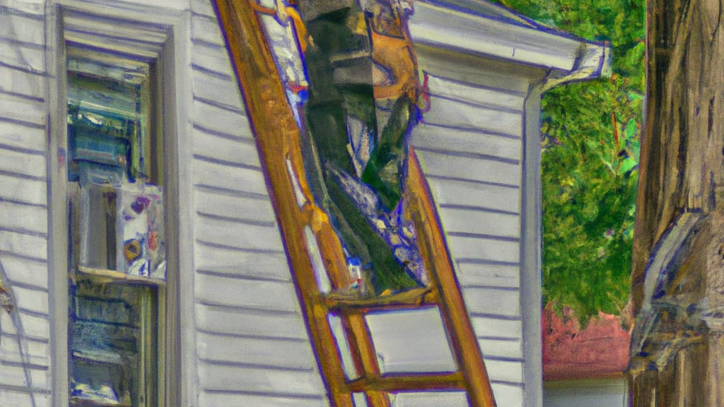 Man climbing ladder on Avon, Indiana home to replace roof