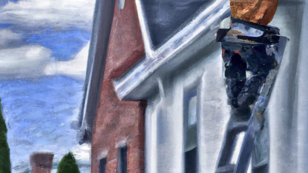 Man climbing ladder on Ballston Spa, New York home to replace roof
