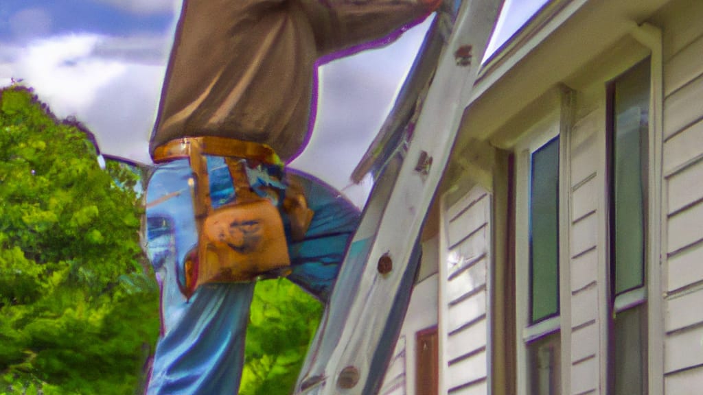 Man climbing ladder on Ballwin, Missouri home to replace roof