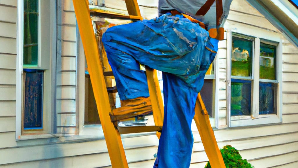 Man climbing ladder on Baraboo, Wisconsin home to replace roof