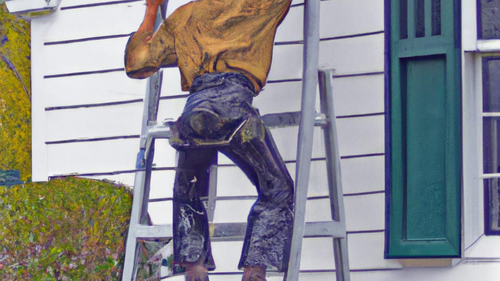 Man climbing ladder on Barrington, New Hampshire home to replace roof
