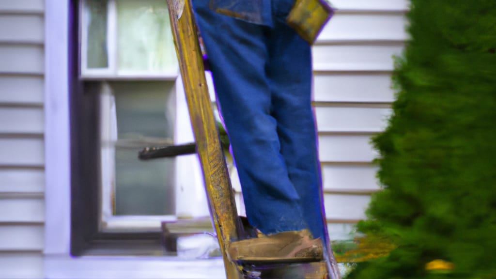 Man climbing ladder on Batavia, Illinois home to replace roof