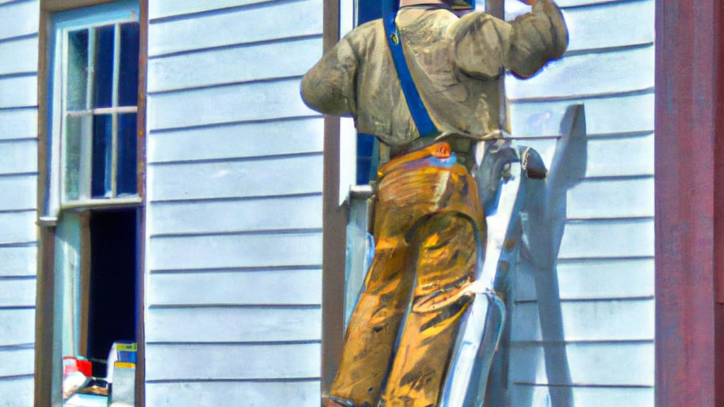 Man climbing ladder on Batesville, Indiana home to replace roof