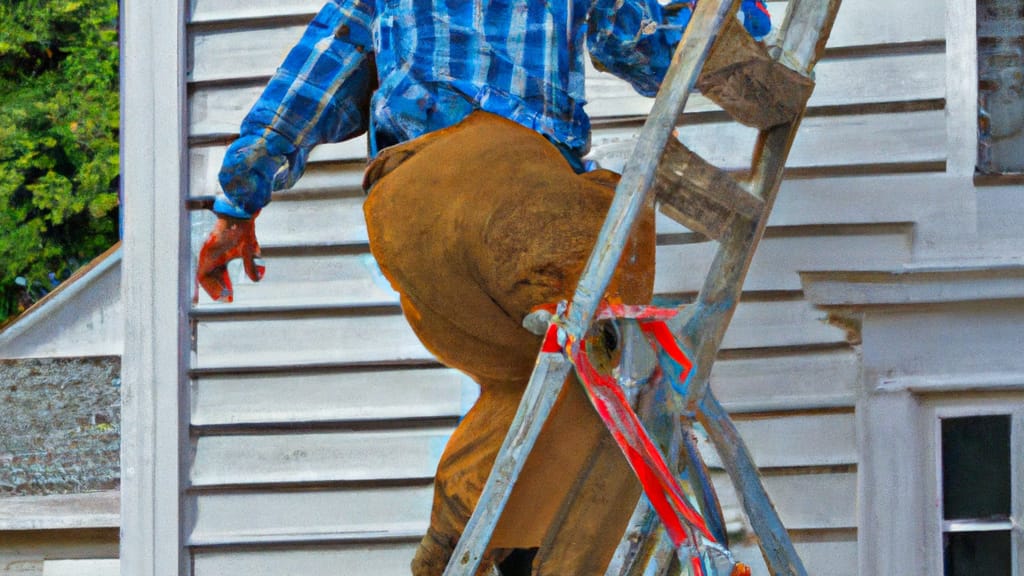 Man climbing ladder on Bath, Michigan home to replace roof