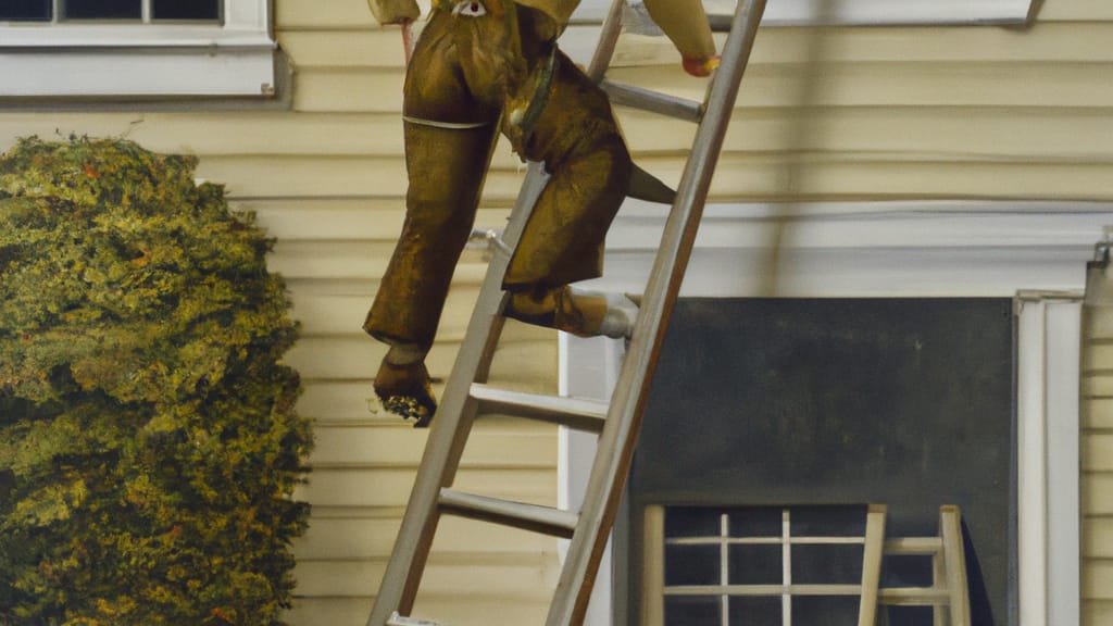 Man climbing ladder on Bath, New York home to replace roof