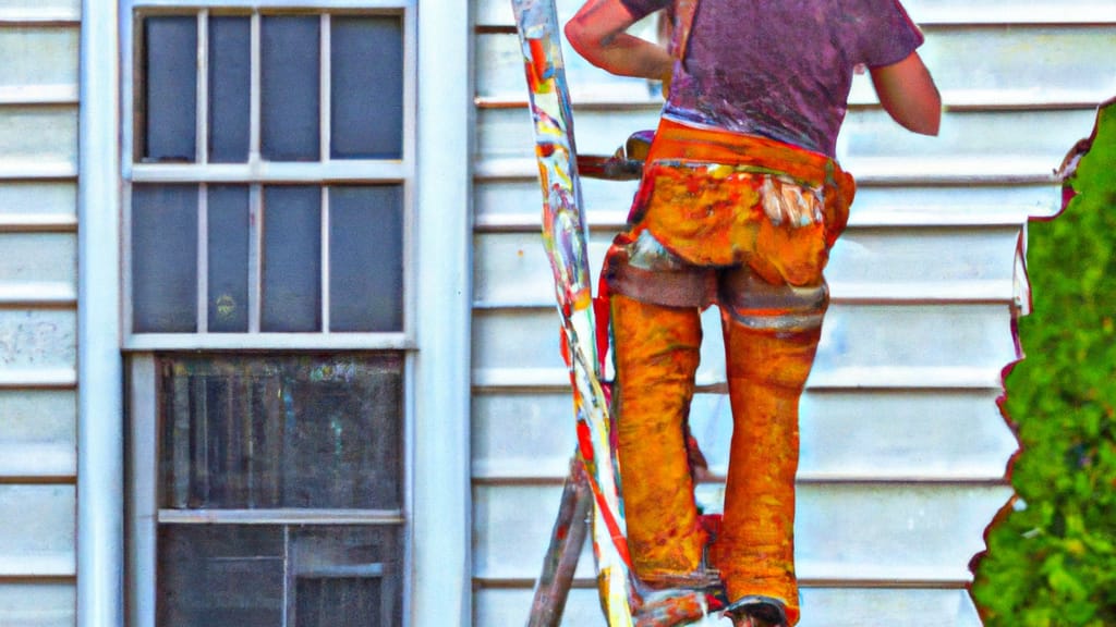 Man climbing ladder on Bay Shore, New York home to replace roof