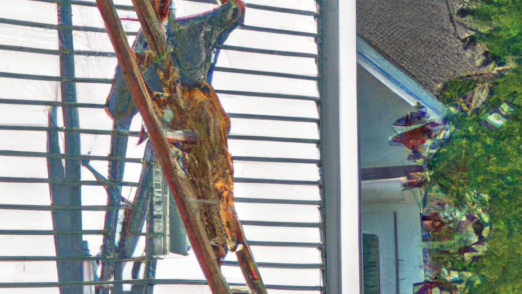 Man climbing ladder on Bayport, New York home to replace roof