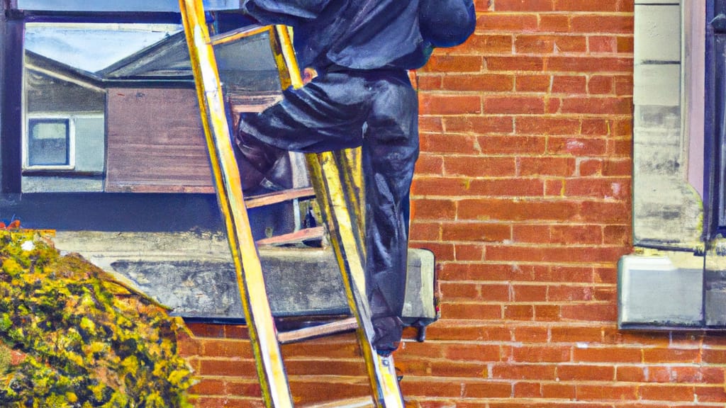 Man climbing ladder on Beacon, New York home to replace roof