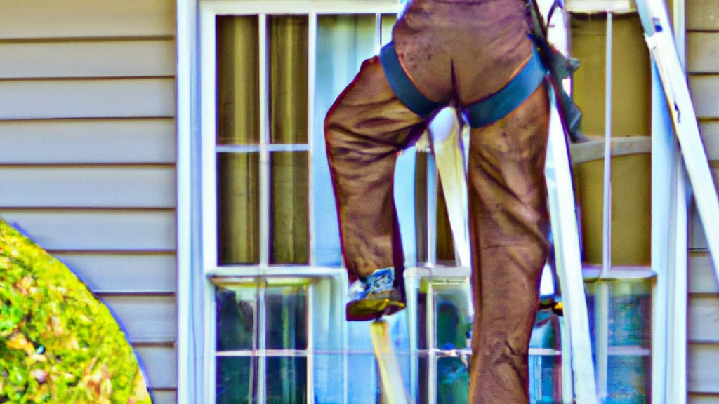 Man climbing ladder on Beaverton, Oregon home to replace roof